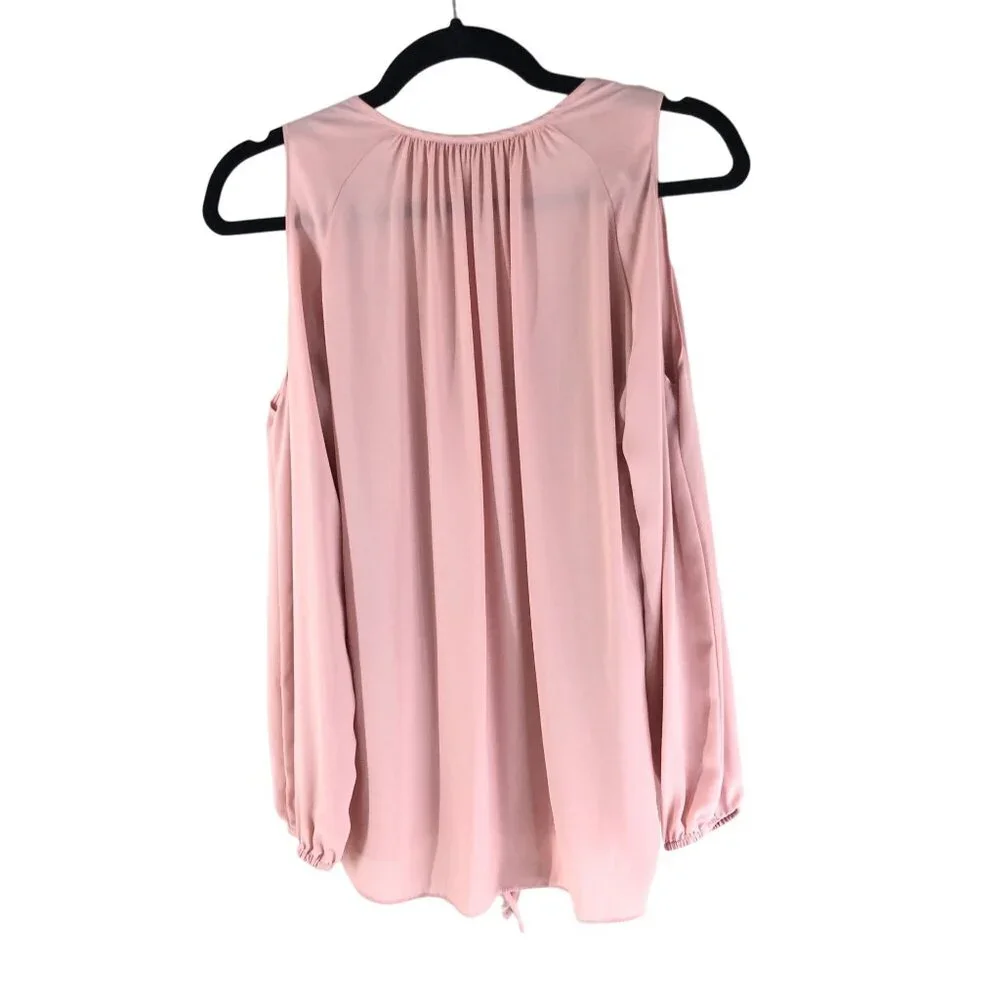 Amanda Uprichard Womens Blouse Top Cold Shoulder V Neck Pink P - Picture 2 of 4